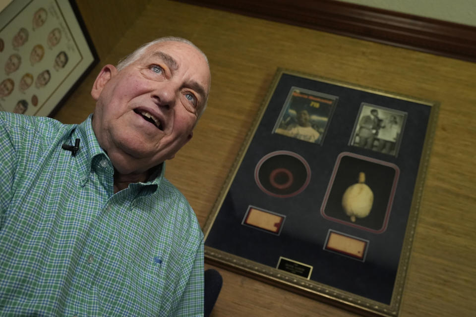 Charlie Russo speaks during an interview at his home Tuesday, March 26, 2024, in Savannah, Ga. Russo had an unbelievable view of Hank Aaron's record-breaking 715th home run. Fifty years later, he's ready to share it with the world. (AP Photo/John Bazemore)