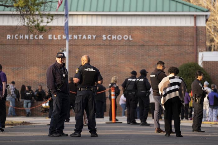 Police respond to the shooting that injured a teacher at Richneck Elementary in Newport News, Virginia, on Jan. 6, 2023. 