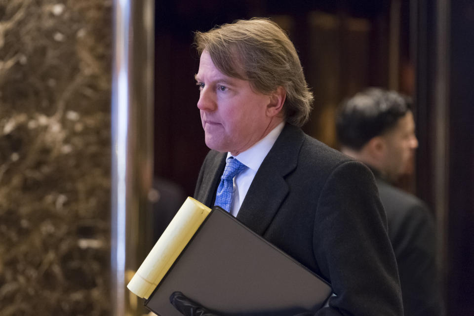 Attorney and United States Federal Election Commission member Don McGahn is seen in the lobby of Trump Tower in New York on Jan. 9, 2017. | Albin Lohr-Jones—Zuma Press