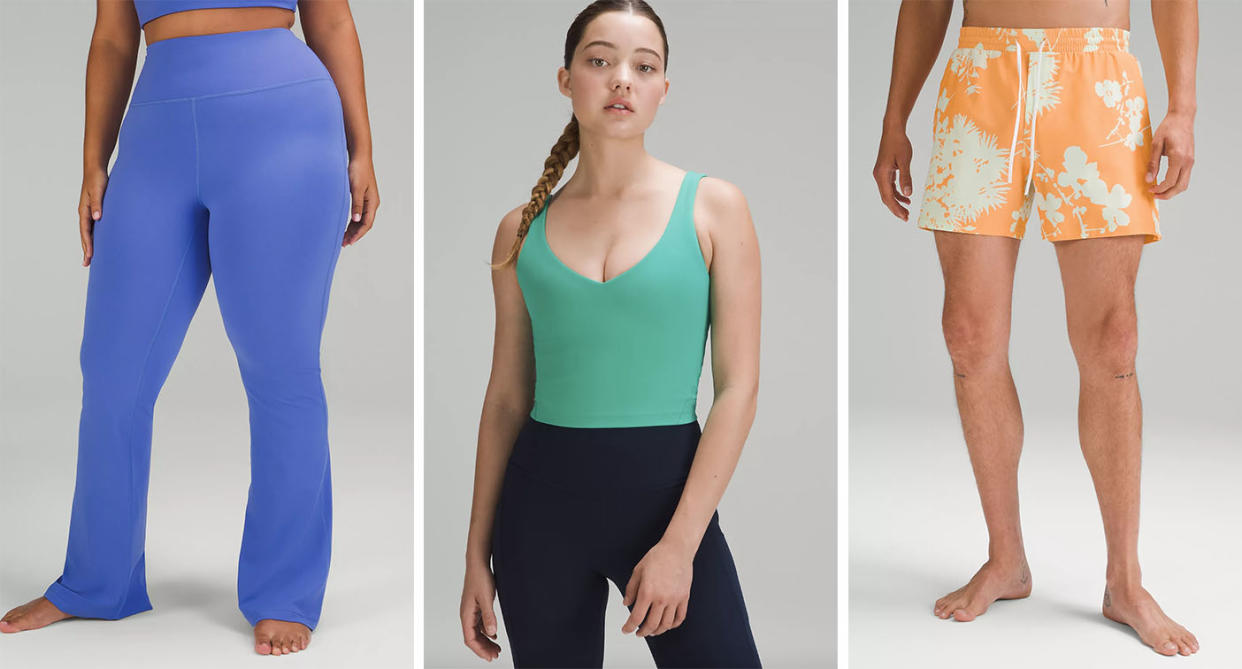 Lululemon's We Wade Too Much section is filled with leggings, sports bras, swim trunks and more.