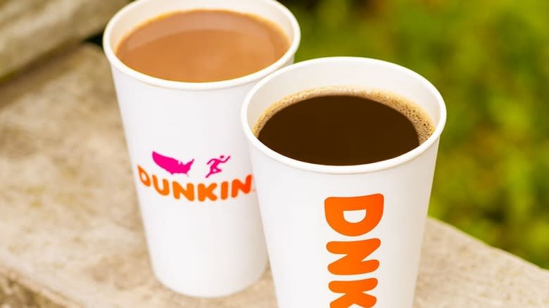 two hot coffees from Dunkin' 