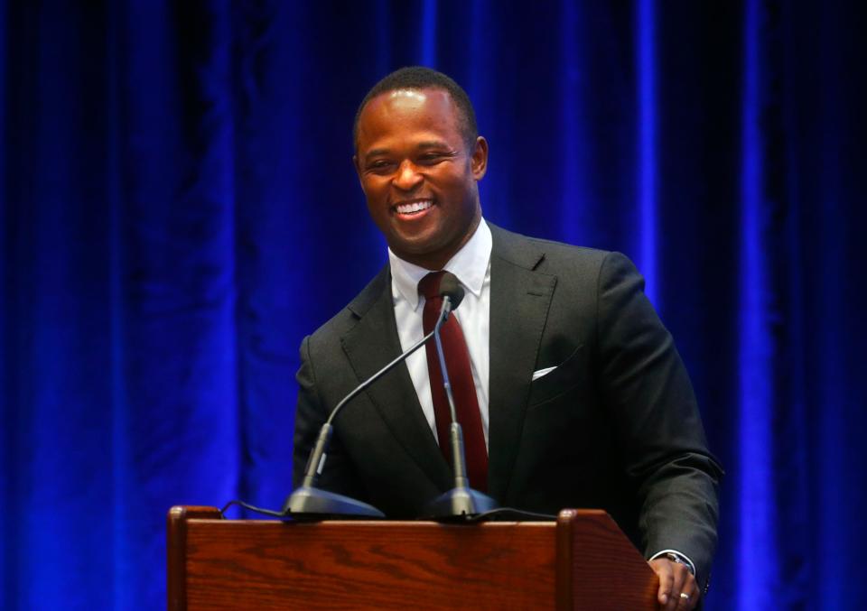 Kentucky attorney general and Republican gubernatorial candidate Daniel Cameron spoke at the 107th Annual Lincoln Day Dinner at the Kentucky State Fair.
Aug. 23, 2023