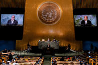 President of Kiribati Taneti Maamau addresses the 77th session of the United Nations General Assembly, Thursday, Sept. 22, 2022 at U.N. headquarters. (AP Photo/Julia Nikhinson)