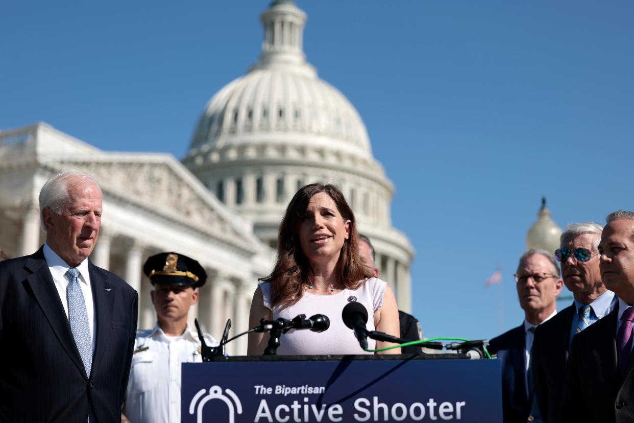 Rep. Nancy Mace (R-SC) speaks at a press conference on the introduction of the “Active Shooter Alert Act 2022,” outside of the U.S. Capitol Building on May 19, 2022 in Washington, DC.