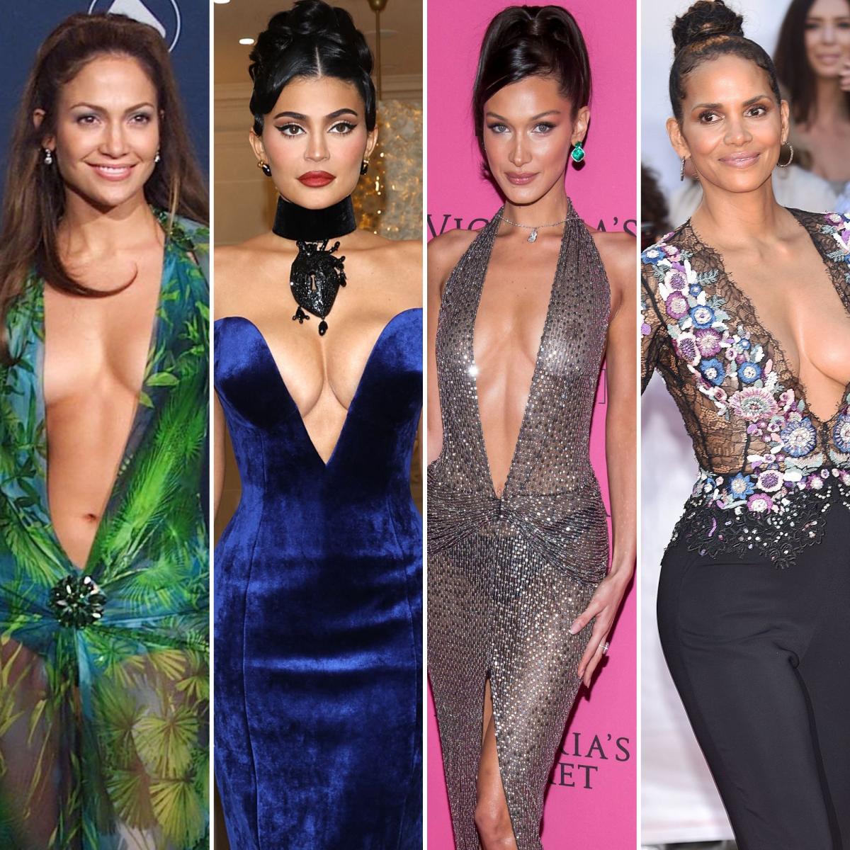 Celebrities' Lowest Plunging V-Neck Outfits: Photos of the Sexiest  Cleavage-Baring Dresses, Tops, More