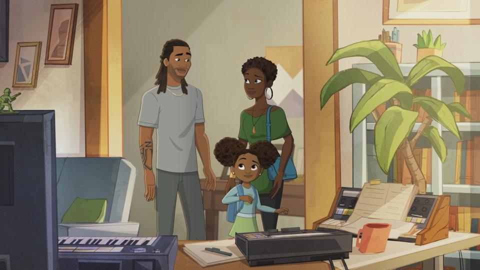 Stephen Love, Angela Young and Zuri Young Love. Photo by courtesy of Max/Sony Pictures Animation.

