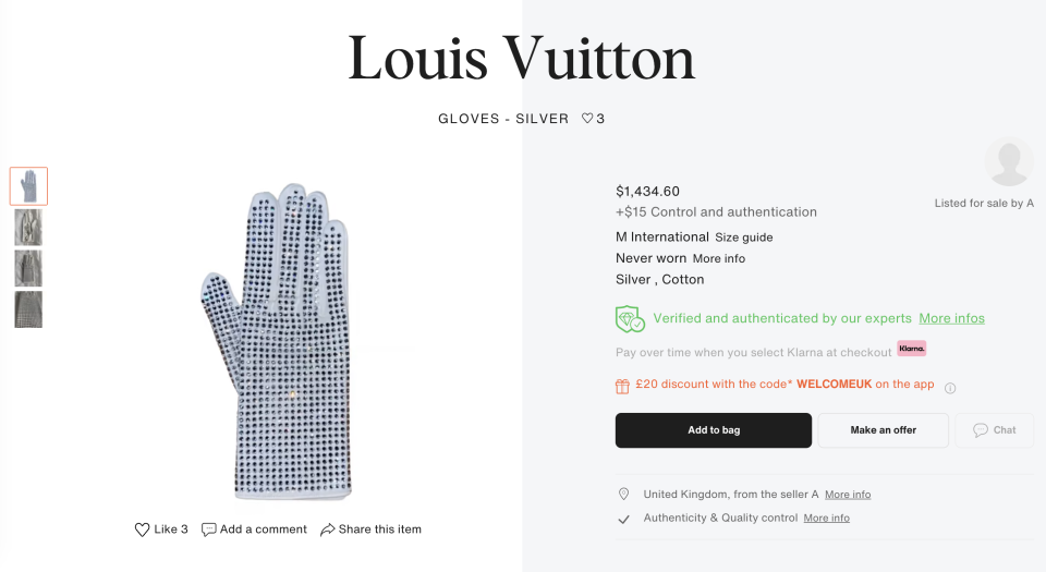 A rhinestoned white glove, the show invite of Louis Vuitton men’s fall 2019 collection. The glove paid homage to Michael Jackson. - Credit: Screenshot