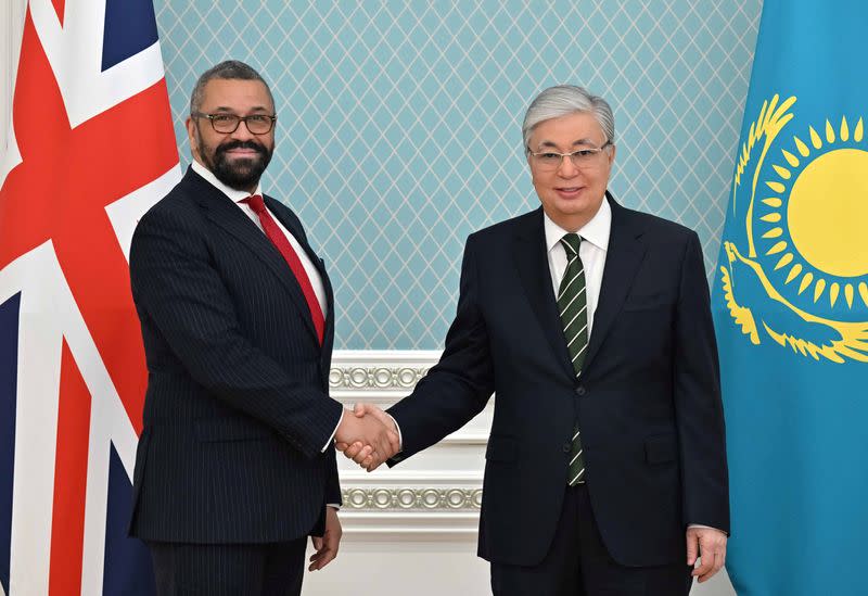 Kazakh President Kassym-Jomart Tokayev meets with British Foreign Secretary James Cleverly in Astana