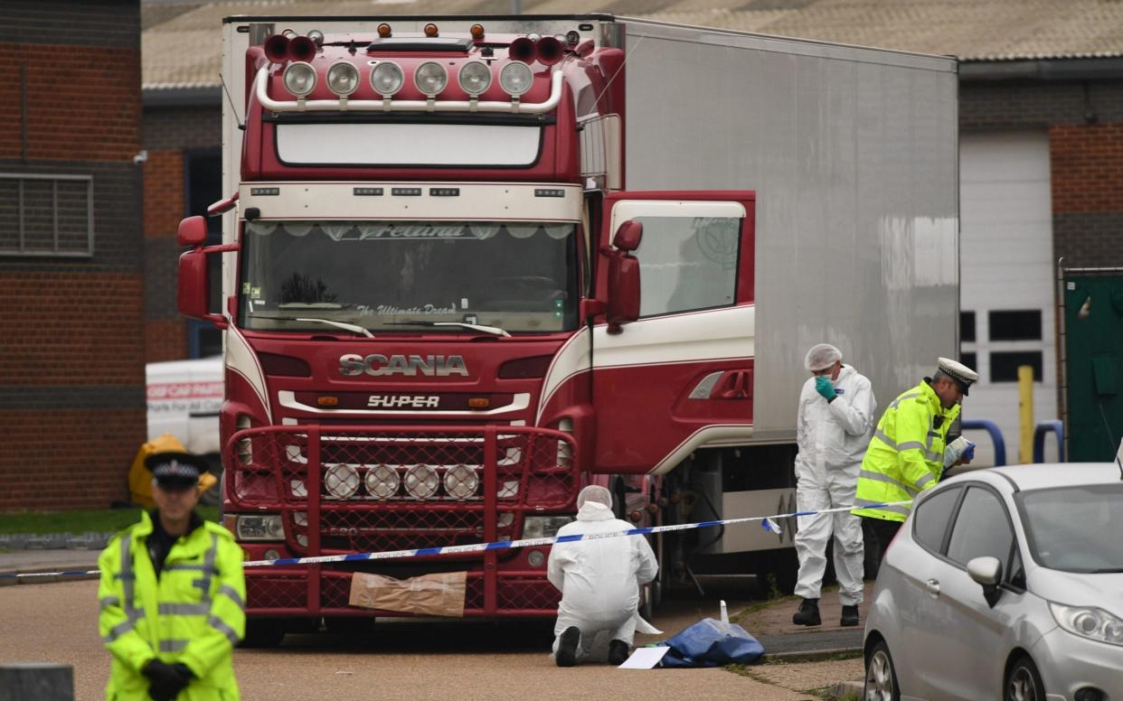 Police and forensic officers at the Waterglade Industrial Park in Essex in October 2019 - PA