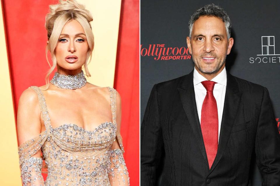 <p>MICHAEL TRAN/AFP via Getty; Jon Kopaloff/The Hollywood Reporter via Getty</p> Paris Hilton, Mauricio Umansky