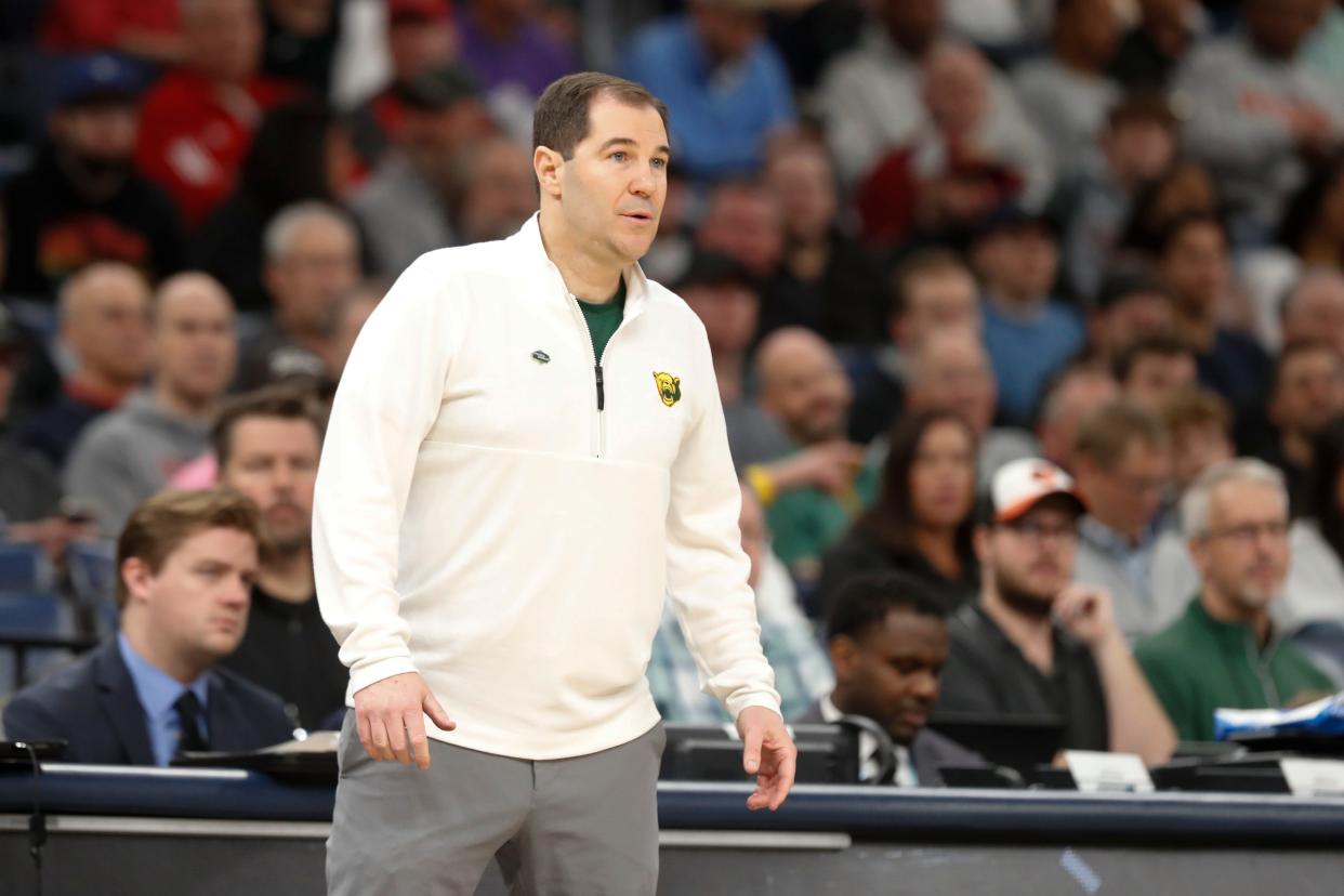 Baylor's head coach Scott Drew watches during the first round game between Colgate University and Baylor University in the 2024 NCAA Tournament at FedExForum in Memphis, Tenn., on Friday, March 22, 2024.