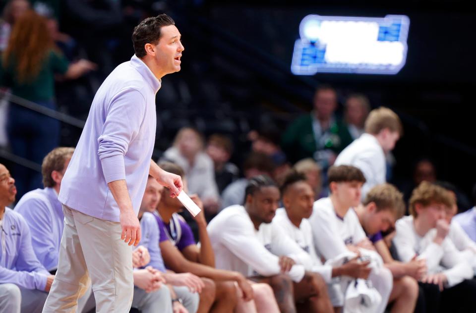 Grand Canyon Antelopes head coach Bryce Drew during the first half against the Gonzaga Bulldogs at Ball Arena in Denver on March 17, 2023.