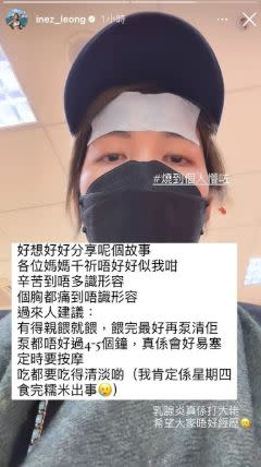 梁諾妍得乳腺炎坦言痛到無法形容。（圖／翻攝自IG）