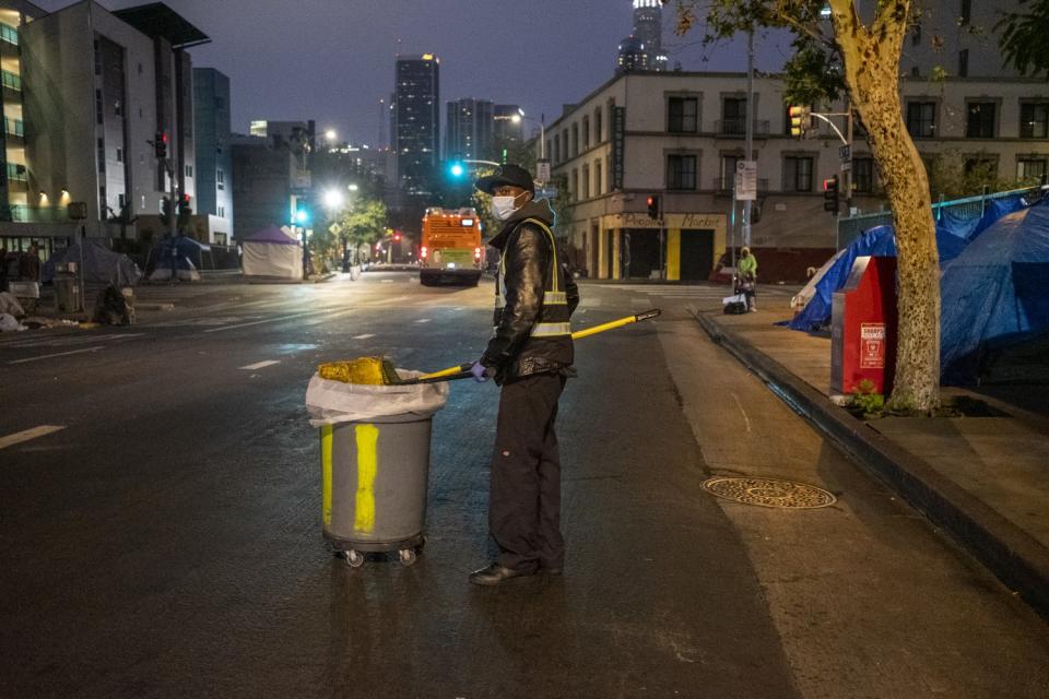 Shaheed Patterson, 37, is an Urban Alchemy practitioner who helps clean the streets of skid row in downtown Los Angeles.