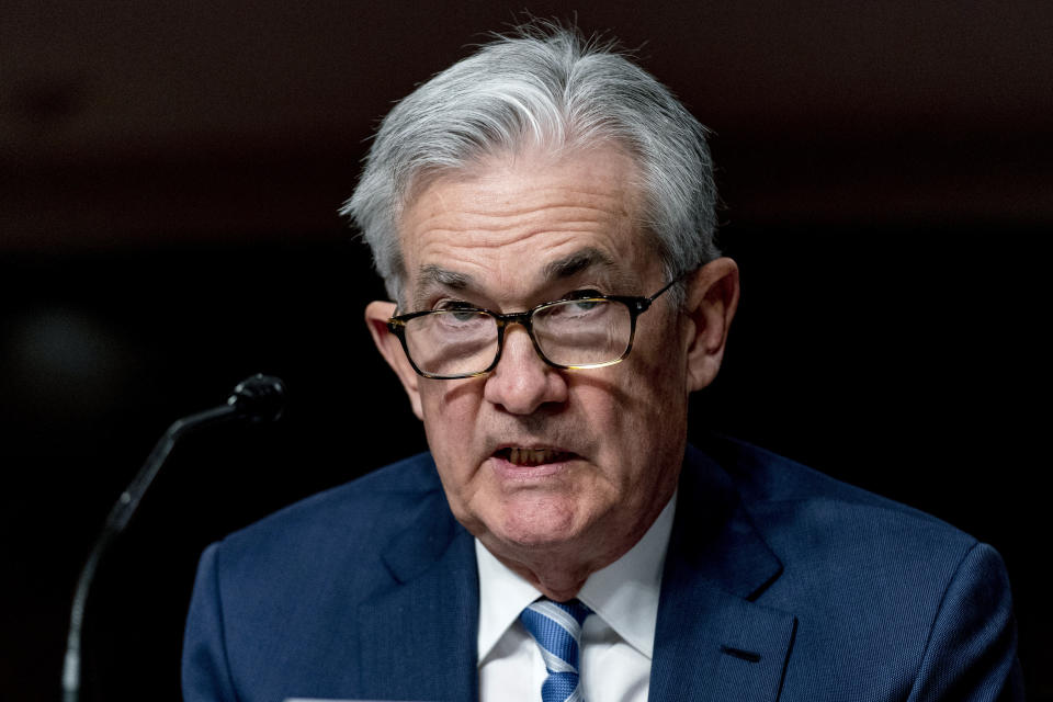 Federal Reserve Chairman Jerome Powell speaks during a Senate Banking Committee hearing on Capitol Hill in Washington, Tuesday, Nov. 30, 2021. (AP Photo/Andrew Harnik)