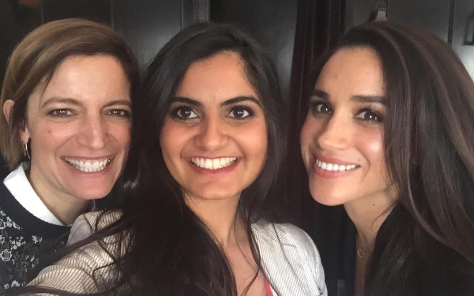 Suhani Jalota, centre, with Meghan Markle, and former Glamour editor-in-chief, Cindi Leiveon, when they first met in 2016 - Suhani Jalota