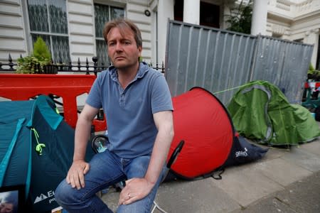 FILE PHOTO: Richard Ratcliffe, the husband of jailed British-Iranian aid worker Nazanin Zaghari-Ratcliffe, outside the Iranian Embassy in London