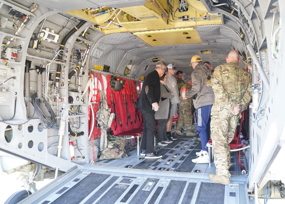 People could check out the interior of a CH-47 Chinook helicopter Friday, April 14, 2023, during Meet the Army Community Day at Adrian College.