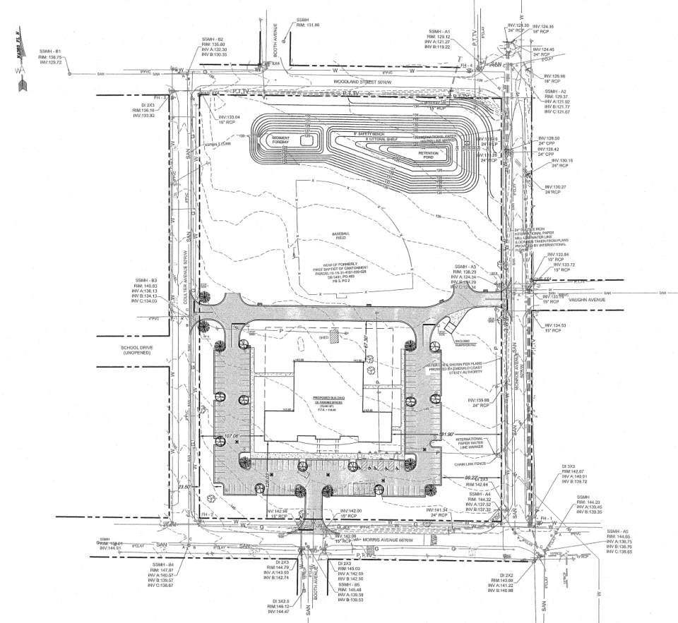 Older site plans for the development of a new worship facility for First Baptist Church Cantonment that were filed with Escambia County in early February.