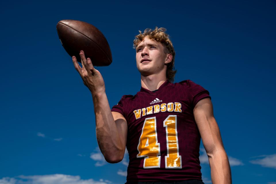 Windsor's Mikey Munn (41) is photographed at the Coloradoan's high school football Media Day at PSD Stadium on August 1, 2023.