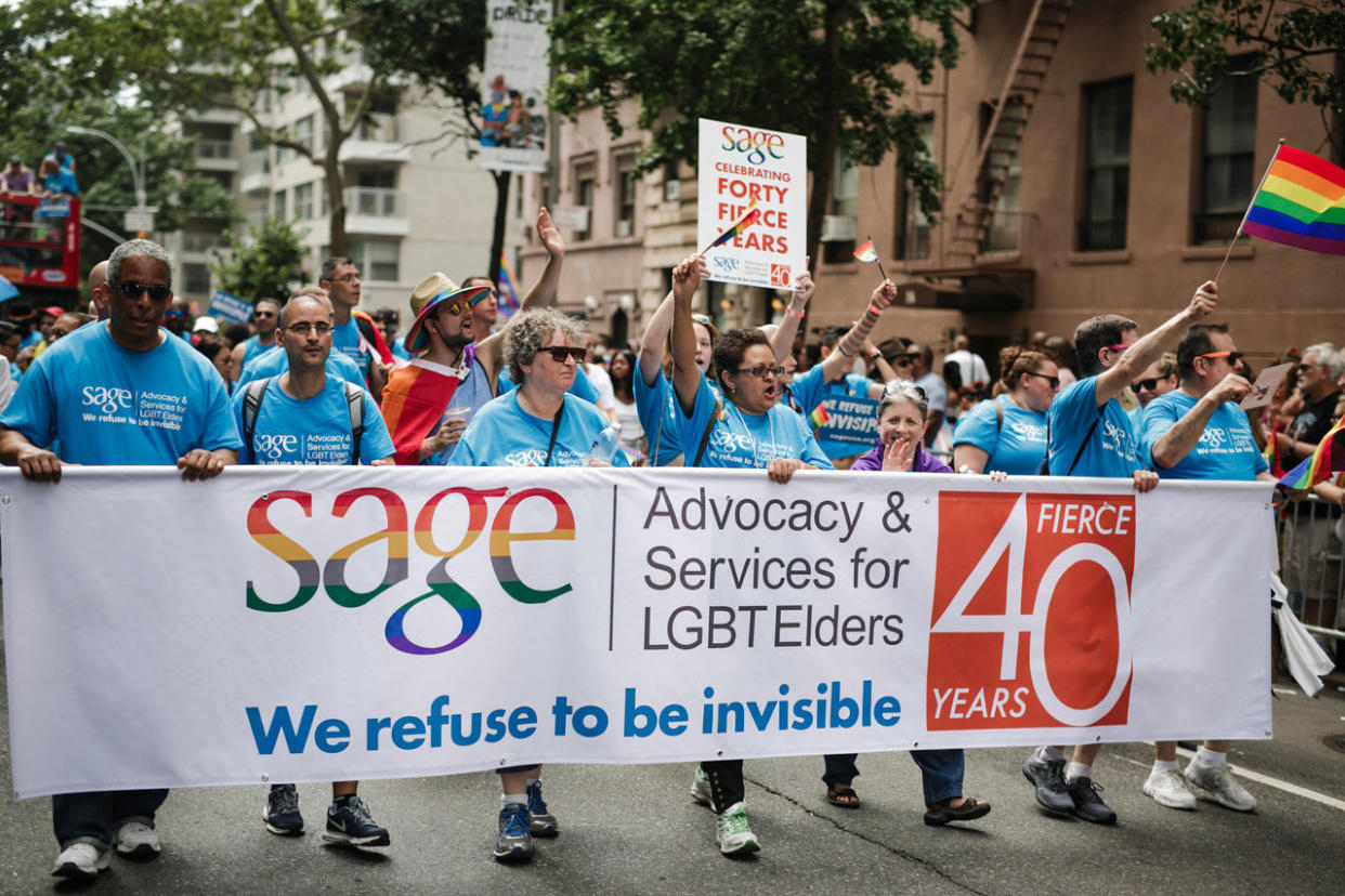 Members of SAGE, which advocates for LGBTQ elders, march&nbsp;in New York City&rsquo;s Pride parade on June 24. &ldquo;Our rights could be taken away in a heartbeat. Our history shows that,&rdquo; says&nbsp;Chris Almvig, one of the group&rsquo;s founders. (Photo: Courtesy of SAGE)