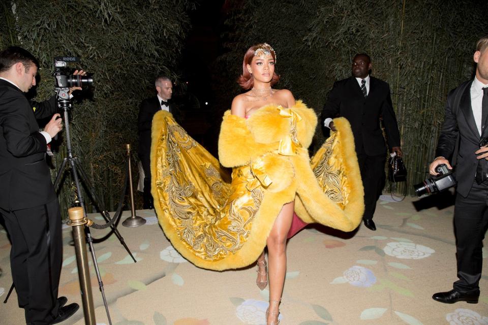 Rihanna in the Guo Pei-designed look that launched a thousand memes at the 2015 Met gala.