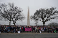 <p>Protesters march in Washington, DC, during the Womens March on January 21, 2017. (ROBYN BECK/AFP/Getty Images) </p>