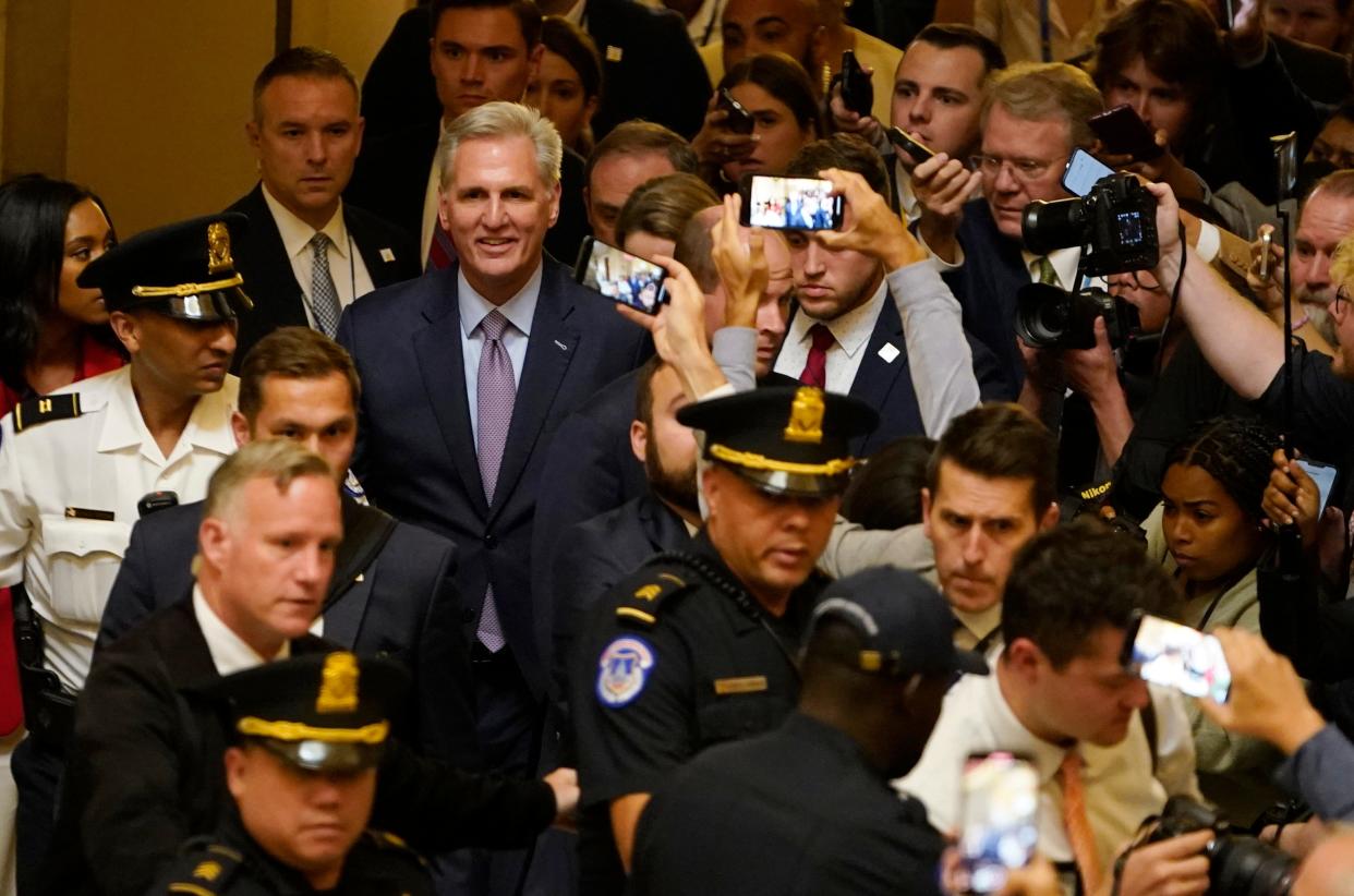 Speaker of the House Kevin McCarthy, R-Calif., walking from chambers after being voted out as Speaker of the House on Tuesday, Sept. 3, 2023, on Capitol Hill in Washington.