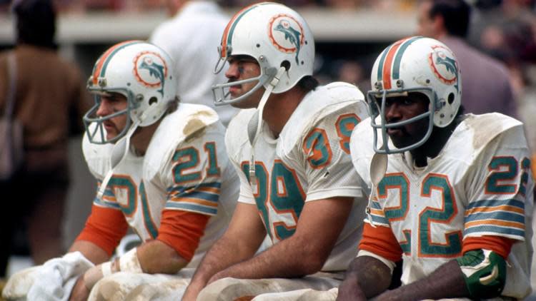 Jim Kiick (left), Larry Csonka and Mercury Morris during the Dolphins&rsquo; championship seasons.