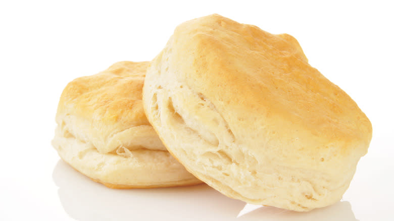 two biscuits on white background