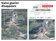 Satellite image showing extent of Switzerland's Pizon glacier in 1973, 2010 and today
