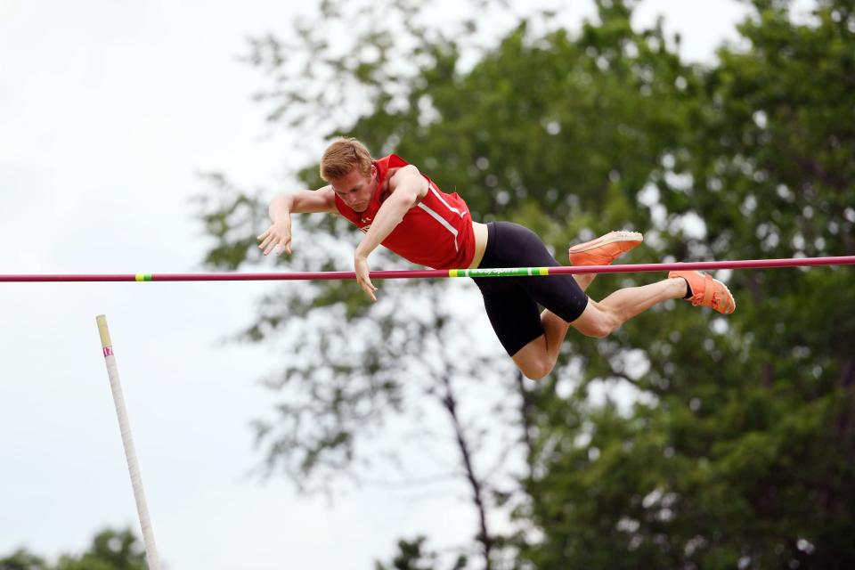 NJSIAA Track & Field Meet of Champions at Jost Field in South Plainfield on Saturday, June 19, 2021. Connor Munson, of Westwood, competes in the pole vault. 