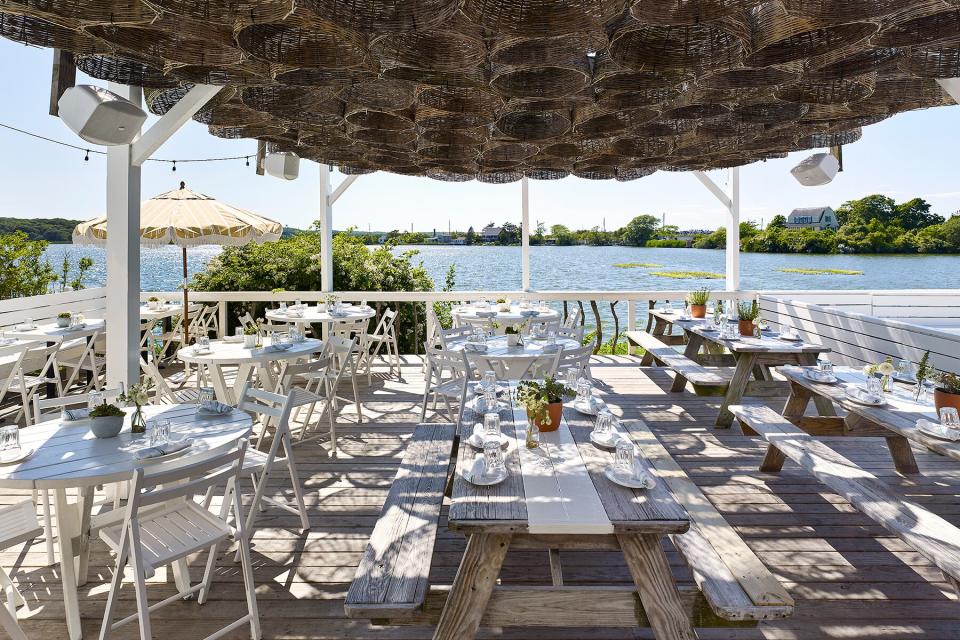 Outside seating at The Surf Lodge in Montauk