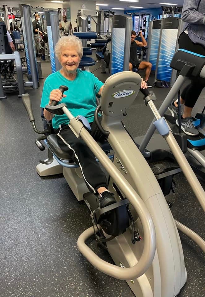 Centenarian Arlene Layne Stanton works out at the YMCA in Chester.