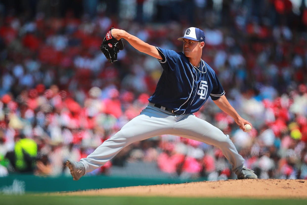 MEXICO CITY, MEXICO - MARCH 24: Mackenzie Gore of San Diego Padres pitches in the 1st inning during the friendly game between San Diego Padres and Diablos Rojos at Alfredo Harp Helu Stadium on March 24, 2019 in Mexico City, Mexico. (Photo by Hector Vivas/Getty Images)