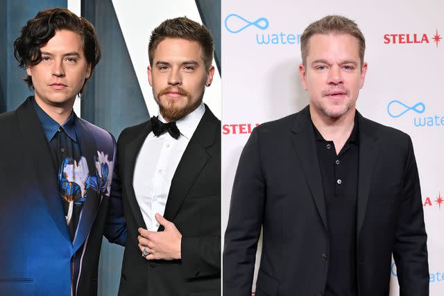 <p>Axelle/Bauer-Griffin/FilmMagic</p> Cole Sprouse, Dylan Sprouse, and Matt Damon