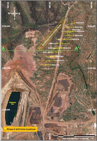 Figure 1: Plan view of the Mt Todd as-built terrain showing Phase 2 drill hole locations with respective orientation to date. (Graphic: Business Wire)