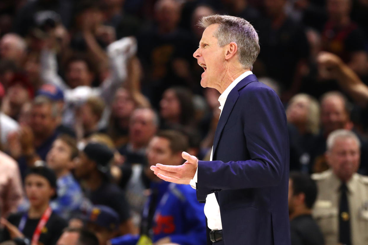 Golden State coach Steve Kerr was ejected from a preseason game on Monday night, and told the official that he “didn’t want to be here anyway.” (Getty Images)