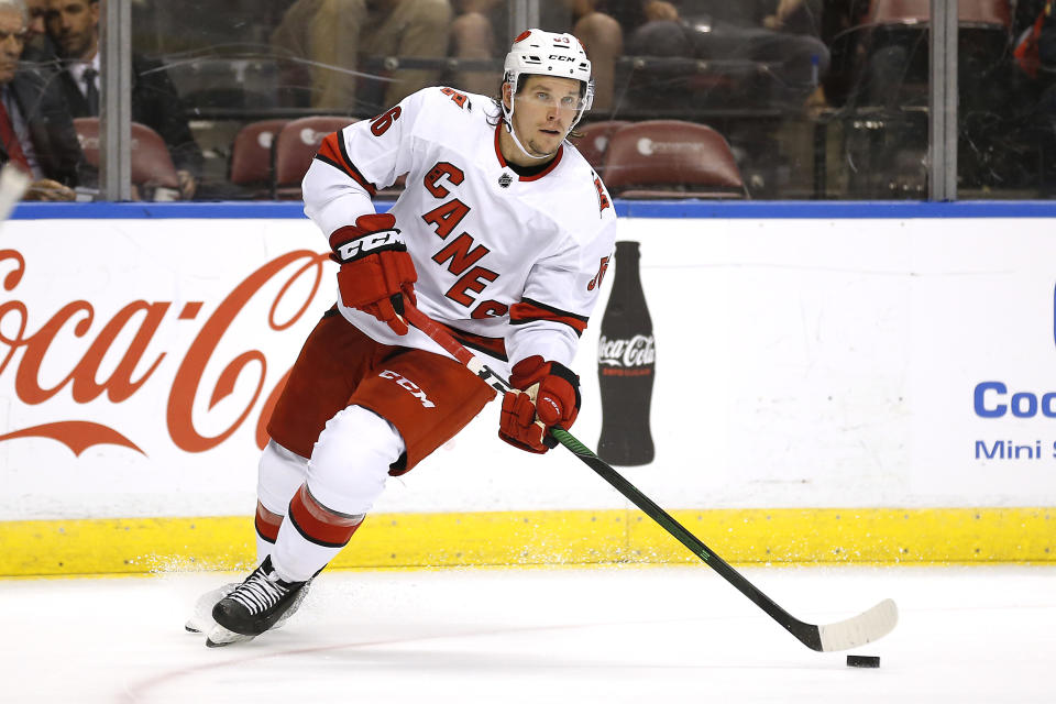 Erik Haula #56 of the Carolina Hurricanes