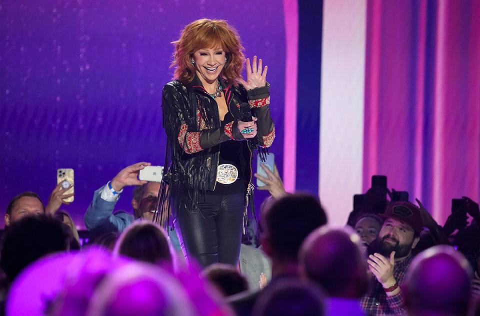 Reba McEntire hosts the 59th ACM Awards at the Ford Center at the Star in Frisco, Texas.
