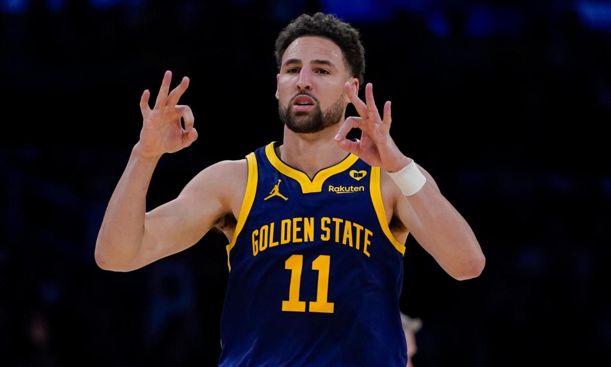 <span>Klay Thompson is known for his three-point shooting.</span><span>Photograph: Ryan Sun/AP</span>