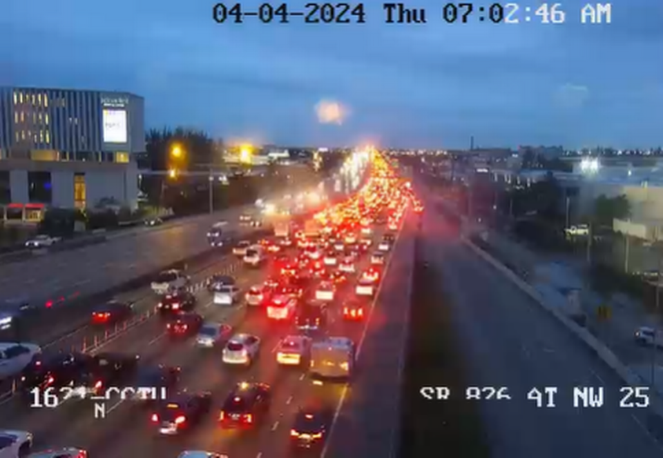 A pileup on the Palmetto Expressway north near Okeechobee Road caused heavy delays that almost reached the Dolphin Expressway on Thursday, April 4, 2024.