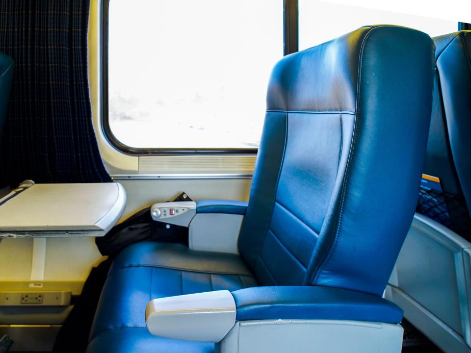 The author's first class seat on the Amtrak Acela train