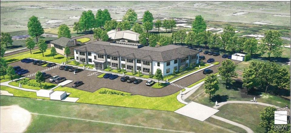 A rendering of the proposed affordable senior housing development at the former Berkeley-Peckham school on Green End Avenue.