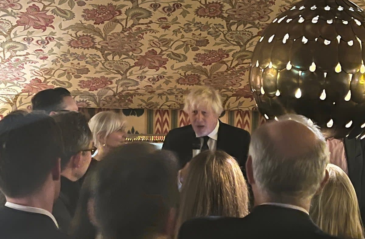 Boris Johnson speaking at Nadine Dorries's book launch (Harry Cole)