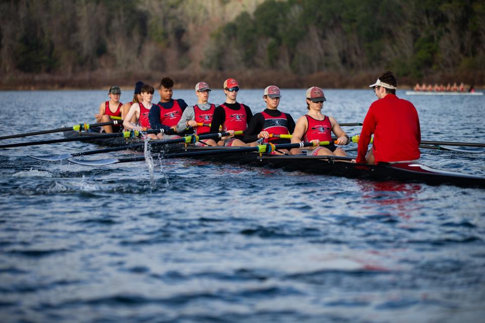 Capital City rowers practice on Lake Hall Saturday, Jan. 6, 2024.