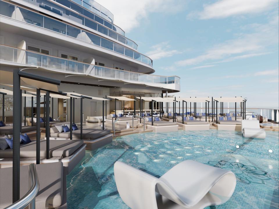 A rendering of a pool aboard Explora Journeys' cruise ship.