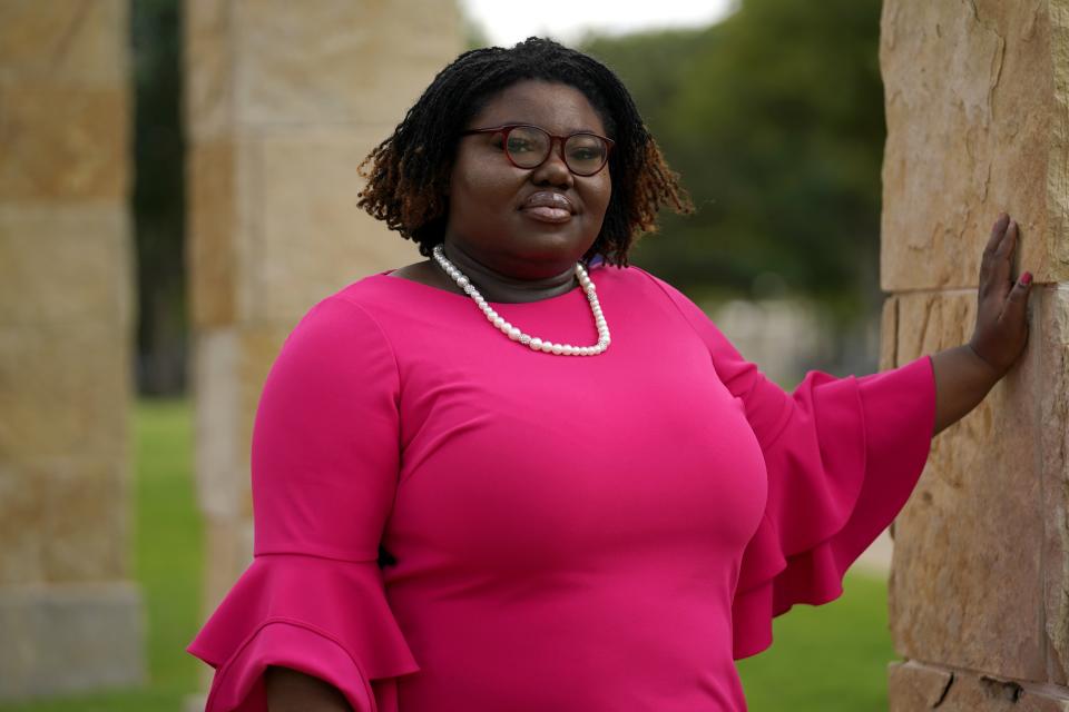 Attorney Adwoa Asante poses for a photo in Addison, Texas, on Wednesday, Aug. 24, 2022. (AP Photo/Tony Gutierrez)