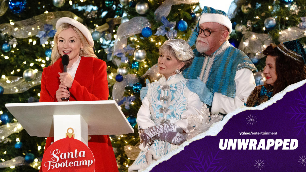 From l to r: Emily Kinney, Rita Moreno, Gary McGuire and Marissa Jaret Winokur star in the Lifetime holiday movie, Santa Bootcamp. (Photo: Lifetime)