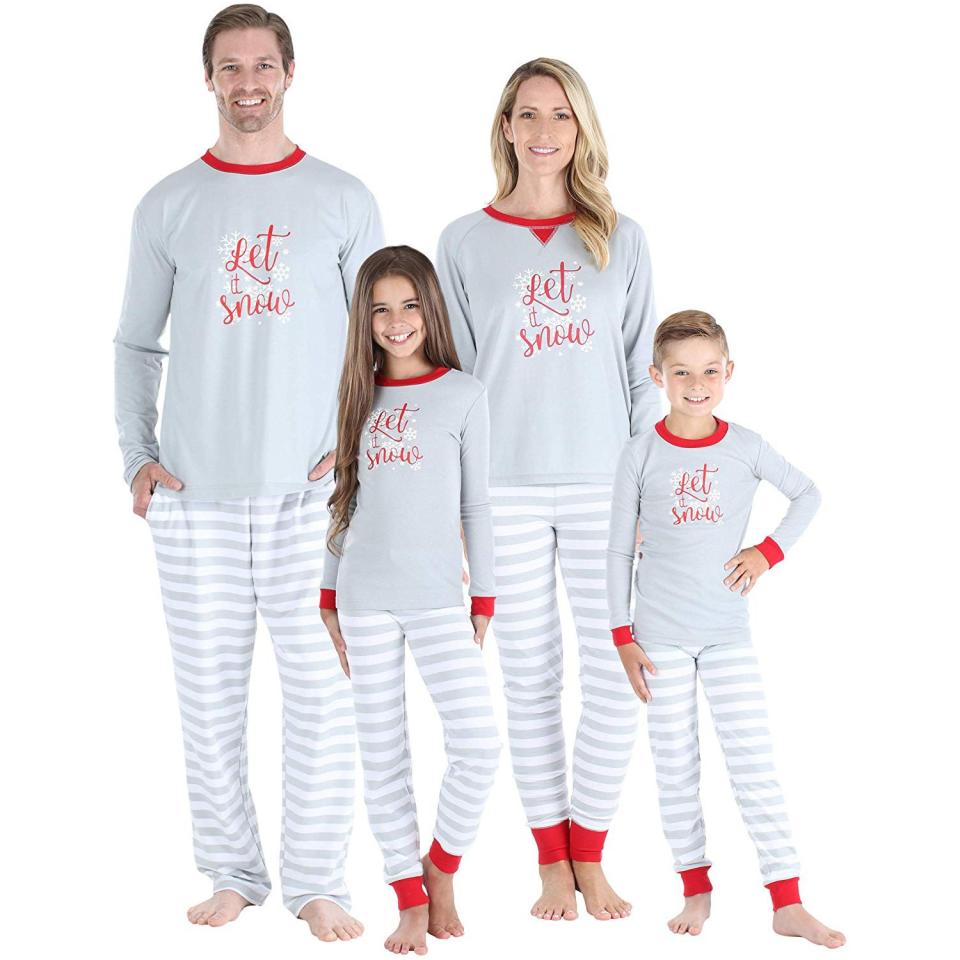 Best for the Holidays Overall: Sleepyheads Holiday Family Matching Winter Snowflake Grey Stripe Pajama Set